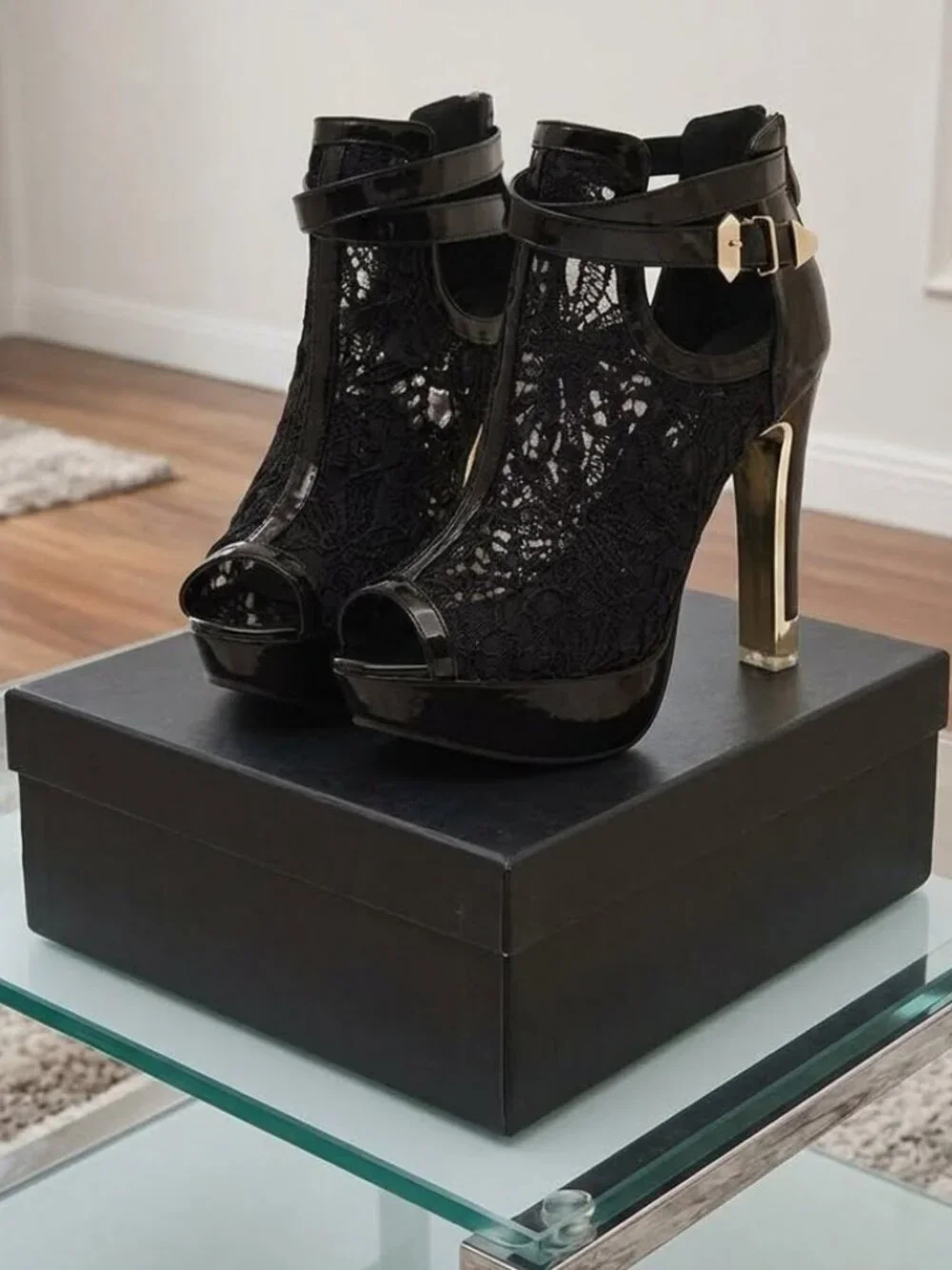 Women's Pretty Lace Flowers Open Toes High Heels Ankle Boots